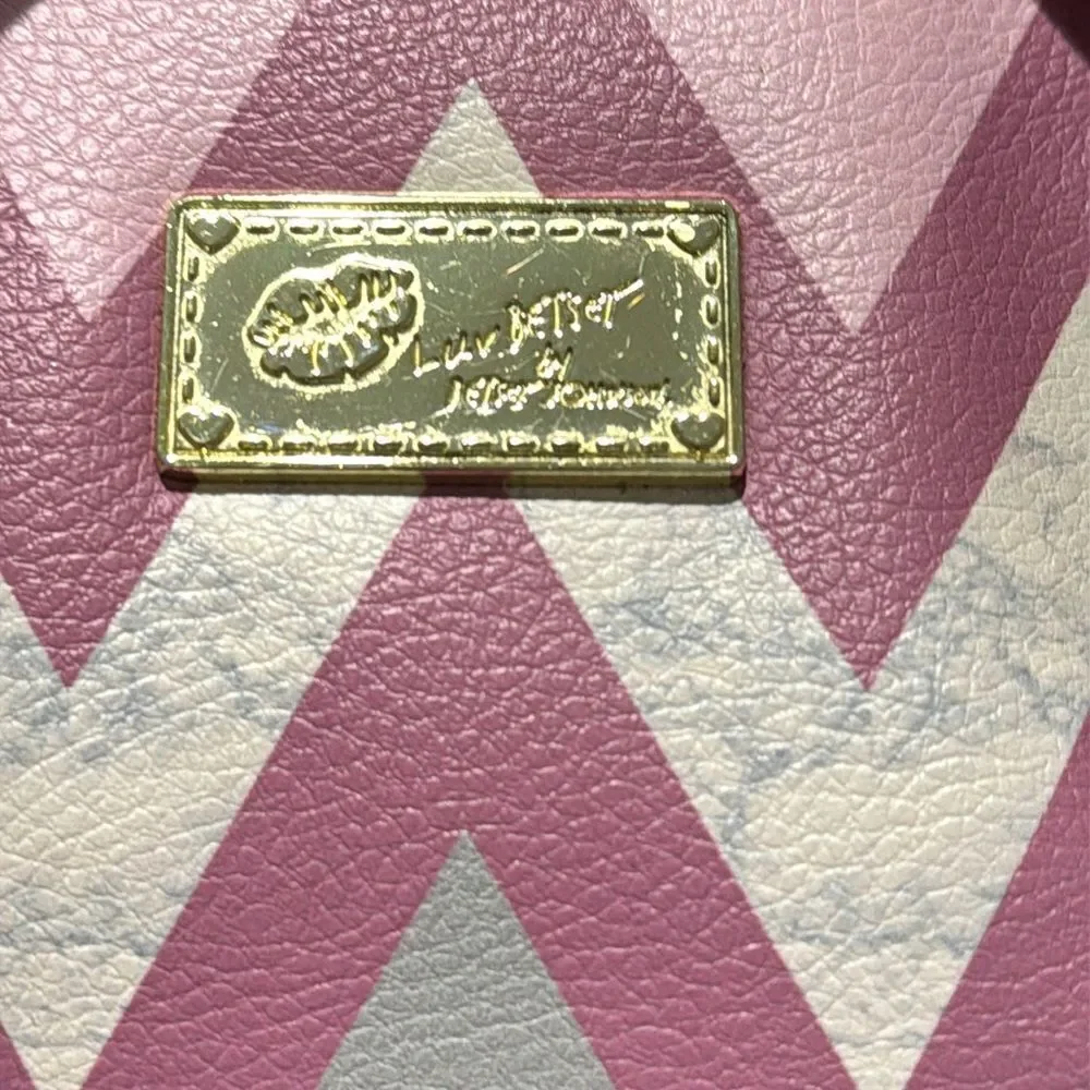 Betsey Johnson Chevron Patterned Pink and Black Handbag